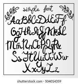 Handwritten Simple font. Hand Lettering and Custom Typography art for Designs: Logo, Cards, etc. Vector Brush typeface.