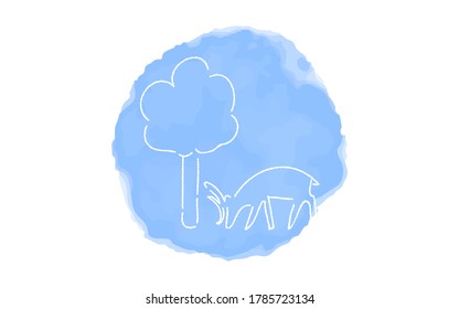 Handwritten simple icon illustration:  deer and tree