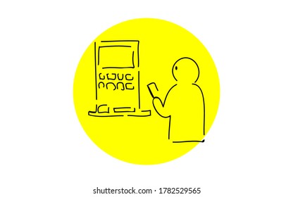 Ilustración de icono simple manuscrita: Oficina de venta de entradas