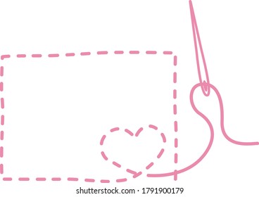 Handwritten simple illustration frame of embroidery drawn with pink lines