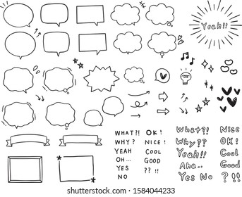 Handwritten speech bubble and word set.