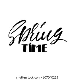 Handwritten spring design. Spring Time hand drawn calligraphy letters. Vector illustration.