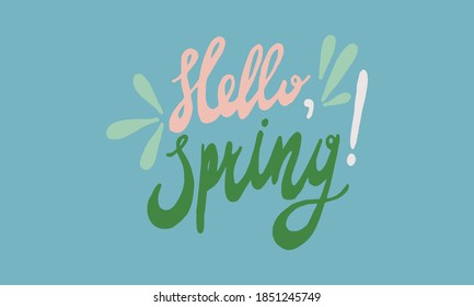 Handwritten spring lettering. Vector hand drawn illustration. Template for seasonal poster, invitation, banner