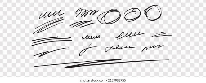 trazos manuscritos sobre un fondo transparente, dibujados con un lápiz. Ilustración del vector