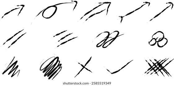 Handwritten strokes on transparent background drawn with pen Vector illustration. eps 10