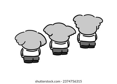 Handwritten style businessman set of koala standing backwards.