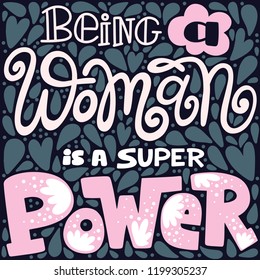 Handwritten style font, text colors card, poster, t-shirt lettering print. Women power and feminism theme