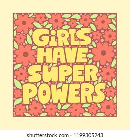 Handwritten style font, text colors card, poster, t-shirt lettering print. Women power and feminism theme