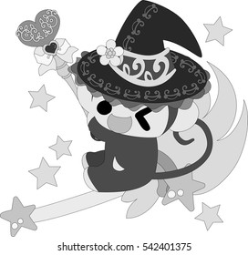 The handwritten style illustration of the pretty little monkey which does the figure of the wizard
