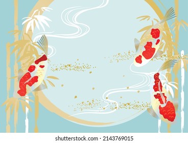 Handwritten style Nishiki-koi and bamboo background illustration