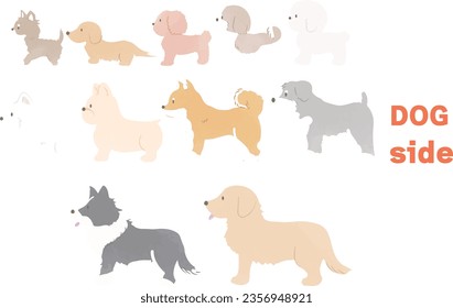 Handwritten style simple cute dog illustration, landscape orientation, no main line