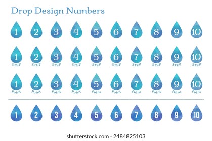 Handwritten style vector number icon drops