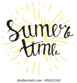 Handwritten summer time lettering.  summer time vector illustration. Hand lettering summer typography poster. Summer banner.