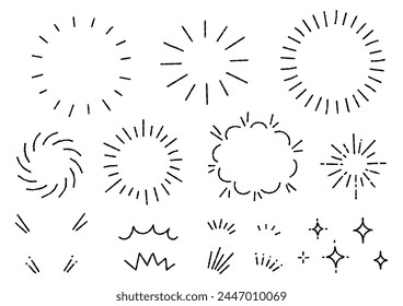 
Sunburst y ornamento escritos a mano (líneas accidentadas), Ilustración vectorial