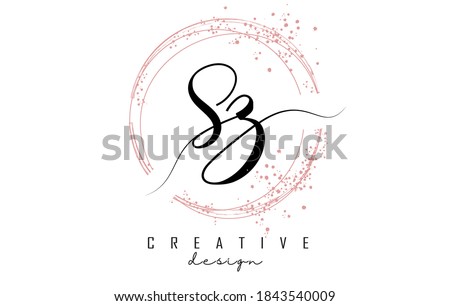 Handwritten SZ S Z letter logo with sparkling circles with pink glitter. Decorative vector illustration with S and Z letters. Stock fotó © 