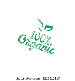 Handwritten tag lettering of 100% Organic Natural Products. 100% Organic  emblem, label, badge, logo. designed for organic products
