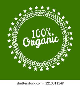 Handwritten tag lettering of 100% Organic Natural Products. 100% Organic  emblem, label, badge, logo. designed for organic products