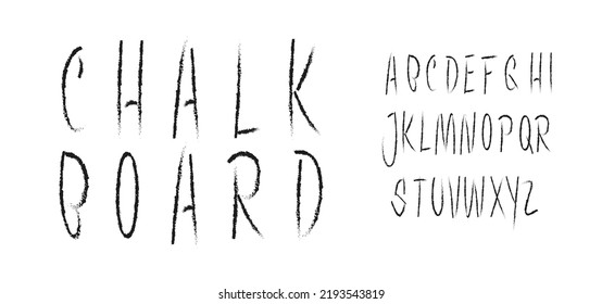 Handwritten tall alphabet. Chalkboard font, charcoal type for handmade logo, school headline, light scribble lettering, minimalistic typography. Thin style letters, vector typographic design