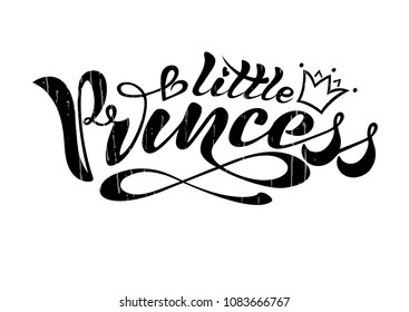 Handwritten text, calligraphy, inscription in vector format, little princess with crown for postcard, poster, print, logo, print for clothing. colored