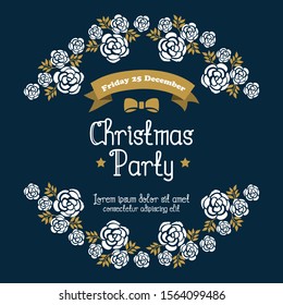 Handwritten text of christmas party, with pattern wallpaper of white flower frame. Vector