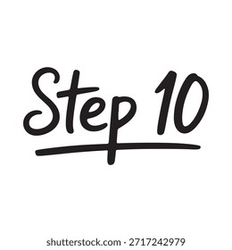 Texto manuscrito exibindo as palavras step ten com um sublinhado preto