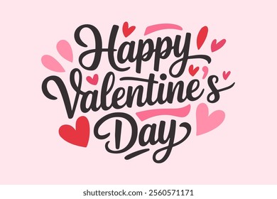 A handwritten text Happy Valentine's Day. Lettering. Colorful holiday banner. Vector illustration. It can be used for printing on T-shirts.