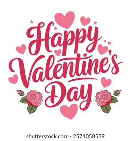 A handwritten text Happy Valentine's Day. Lettering. Colorful holiday banner. Vector illustration. It can be used for printing on T-shirts.