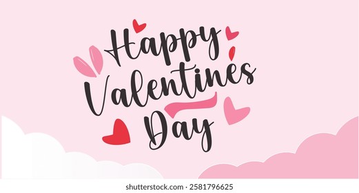 A handwritten text Happy Valentine's Day. Lettering. Colorful holiday banner. Vector illustration. It can be used for printing on T-shirts.