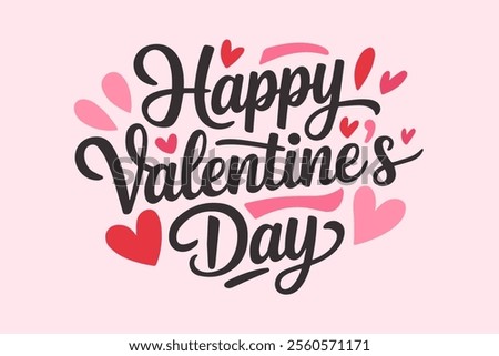 A handwritten text Happy Valentine's Day. Lettering. Colorful holiday banner. Vector illustration. It can be used for printing on T-shirts.