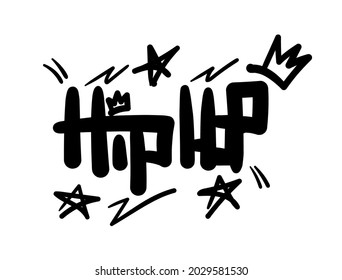 Handwritten text Hip-hop. Musical print. Drawn by hand. Isolated vector illustration.