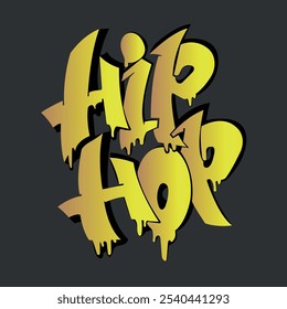 Texto escrito a mano Hip-hop. Estampado musical. Dibujado a mano. Aislado en la Ilustración vectorial de fondo negro.