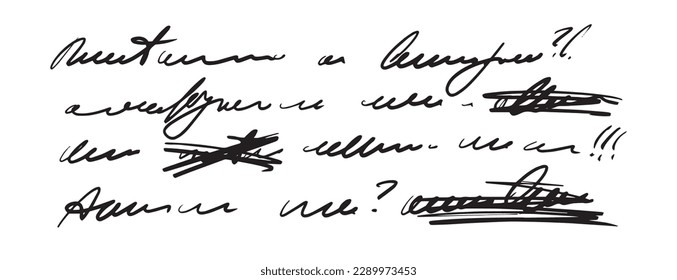Handwritten text, letter draft, verses on a sheet of paper, handwritten vintage message with errors and blots. Vector illustration, drawing with a pen, pencil, marker.