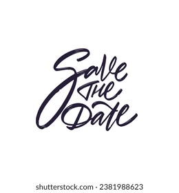Handwritten text lettering Save the date. Black color calligraphy phrase. Vector art isolated on white background.