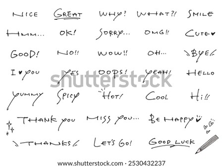 Handwritten text material. Emotional message set.