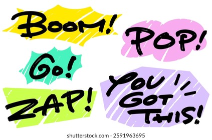 Handwritten text material. A set of cheerful and powerful messages.