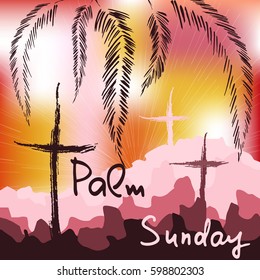 Handwritten text   Palm Sunday.   Vector design. 
