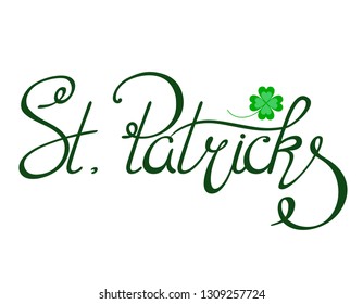 Handwritten text St. Patrick's Day on a white background.