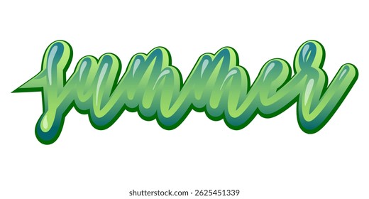 handwritten text summer in green bright gradient, jelly effect, for your designs, prints, cards and banners