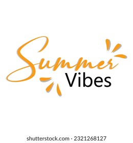 Texto escrito a mano Vibes de verano con diseño de banner de vector de sol. Tipografía con letras de temporada cálida para carta, invitación. Tarjeta de felicitación caligráfica. Logotipo, insignia, icono, pancarta, afiche