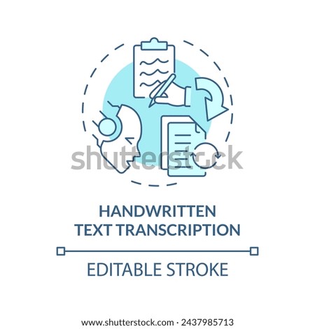 Handwritten text transcription soft blue concept icon. Optical character recognition. Round shape line illustration. Abstract idea. Graphic design. Easy to use in infographic, presentation