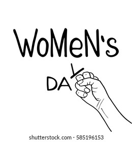 Handwritten text Women`s day.  Feminism quote. Feminist saying. Brush lettering. Vector design.
