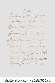 Handwritten text written in gold ink on a white background