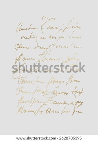 Handwritten text written in gold ink on a white background
