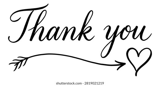 Handwritten thank you message with heart and arrow design Vector