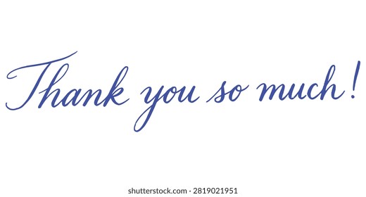 Handwritten thank you so much message in elegant blue cursive font Vector
