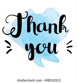 Handwritten thank you on blue watercolor background