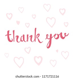 Handwritten thank you vector. Pink  letters on white background for your design. Thanks card for birthday. 