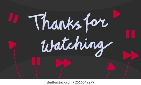 Merci manuscrit pour regarder avec un bouton flottant pour le bout de la Vidéo. Illustration vectorielle. Convient aux Vidéos, présentations, affaires, etc.