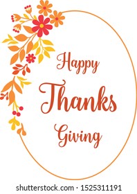 Handwritten thanksgiving background, with design element of autumn leaf floral frame. Vector