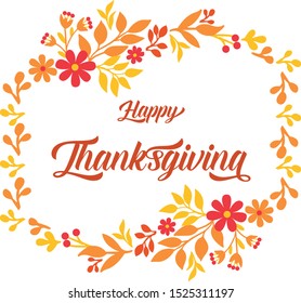 Handwritten thanksgiving background, with design element of autumn leaf floral frame. Vector